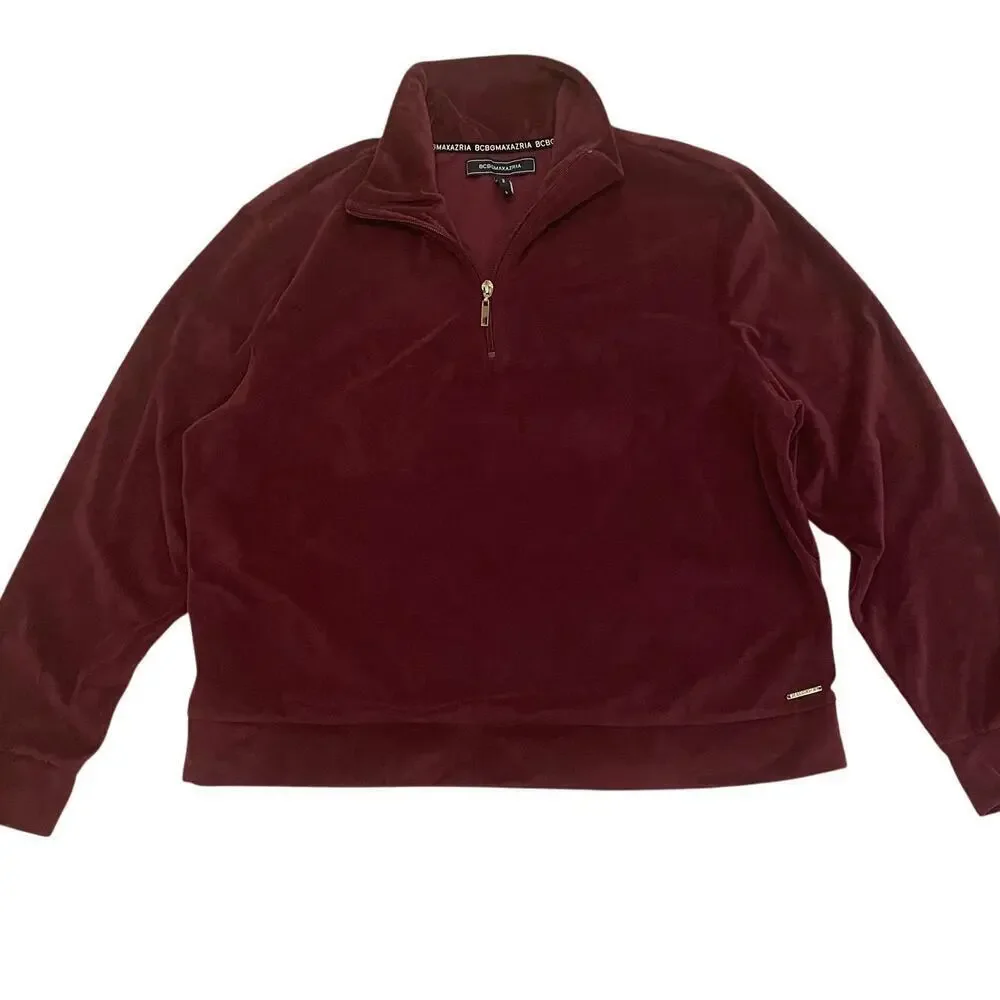BCBGMAXAZRIA Velour Velvet L Tracksuit Set | Plum Pullover & Joggers, Y2K Lounge